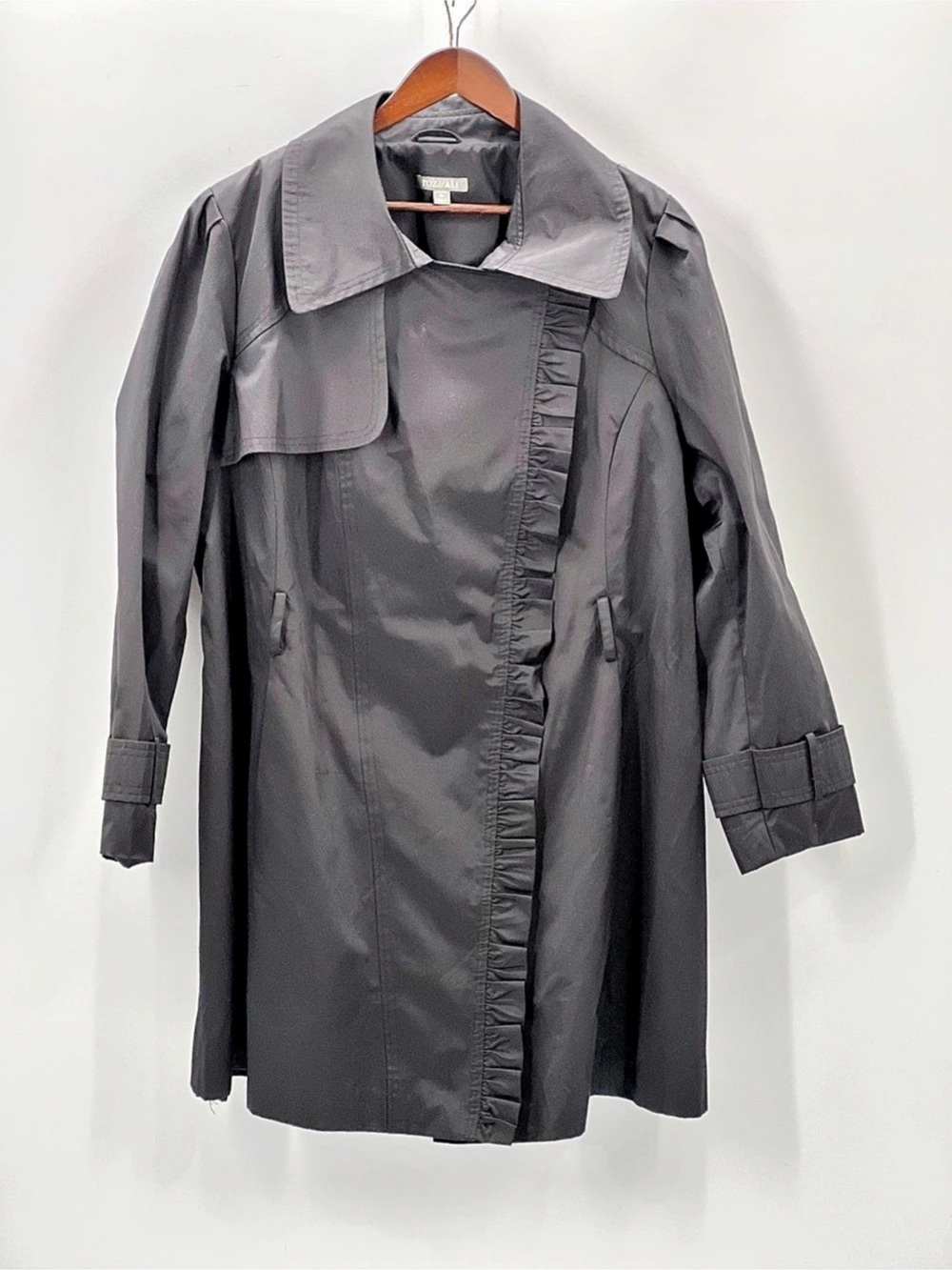487 Roz & Ali Ruffled Trench Coat in Gray Size 3X